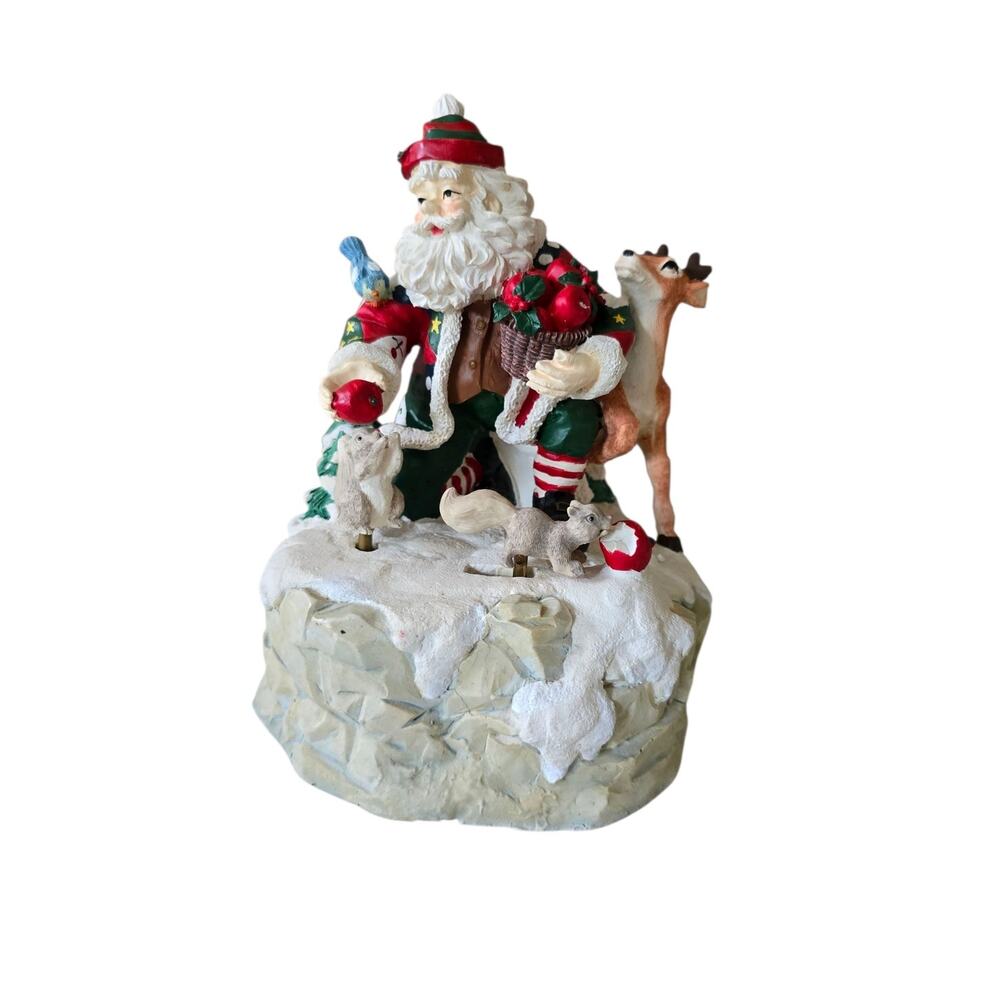 Vintage Santa Christmas Music Box  With Deer & Squirrels  turns With Music